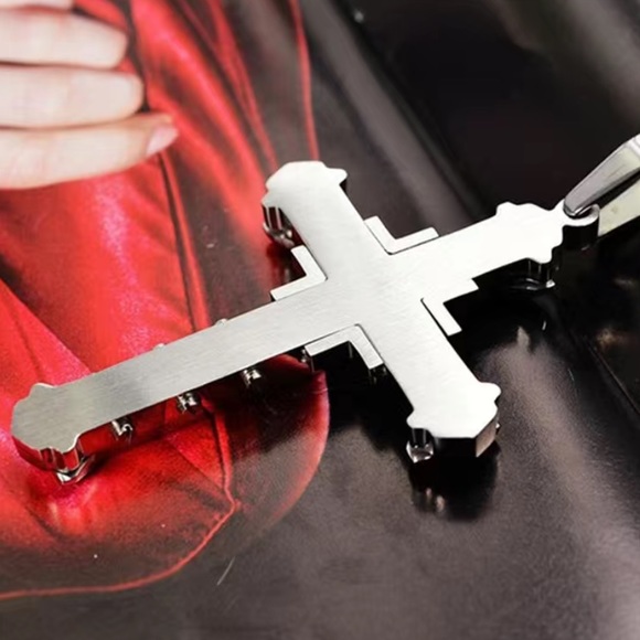 Black Layered CZ Cross Necklace - Picture 9 of 9